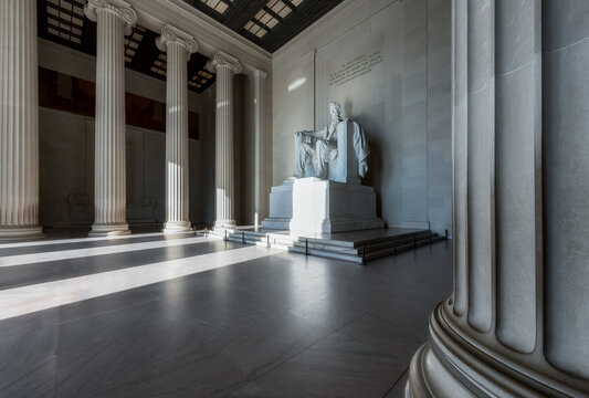 The Lincoln Memorial indoors at morning time on the National Mall in Washington DC	