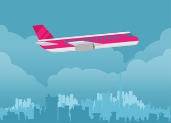 Plane or airplane in the sky vector illustration in flat style