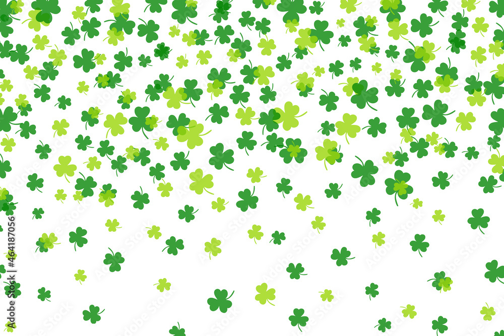 Poster shamrock or green clover leaves pattern background flat design vector illustration isolated on white
