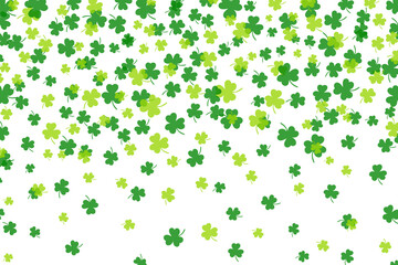 Shamrock or green clover leaves pattern background flat design vector illustration isolated on white background. St Patricks Day shamrock symbols decorative elements pattern.