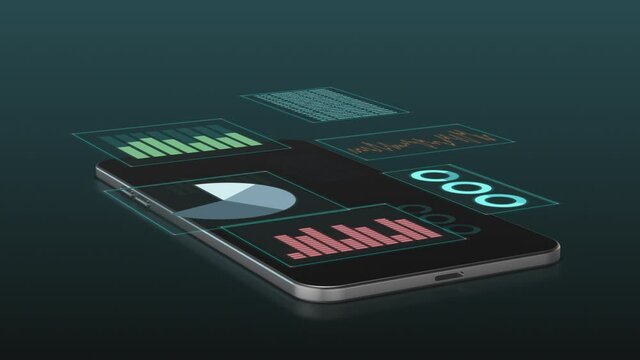 smartphone with futuristic interface for a financial / stock market app, augmented reality, new technologies (3d render)