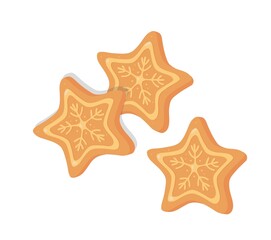 Ginger cookies in the form of stars. Christmas, new year. Isolated vector colorful element on a white background. 