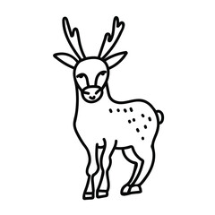 Vector cute polar reindeer hand drawn in black line.Holiday, winter,northern doodle style illustration on isolated background. Design for social media,packaging,decor,stickers,web,coloring,printing.

