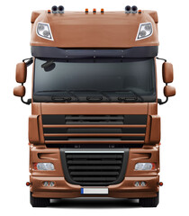 Front view of a brown European truck isolated on a white background.