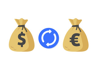 Currency exchange icon or money cash change from dollar to euro banking concept vector flat cartoon illustration isolated