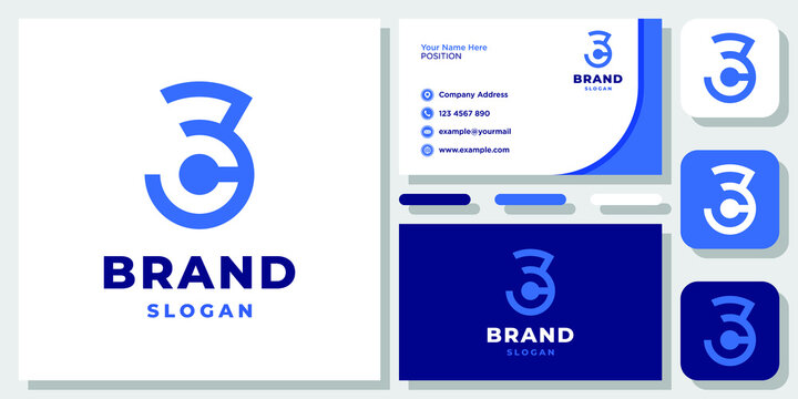 Initial Letter C 3 Monogram Circle Number Alphabet logo design inspiration with Layout Template Business Card