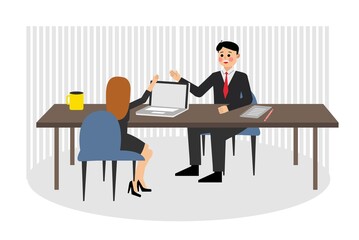 Group of people, business people and business women working in office vector character design