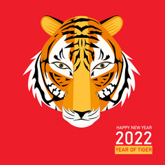Happy Chinese new year greeting card 2022 with cute tiger. 