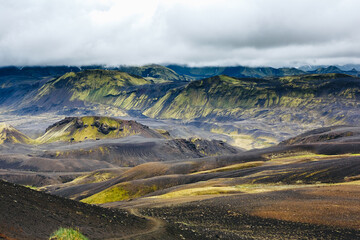 Beautiful Icelandic landscape with canyon in the mountains. Trekking in national park...