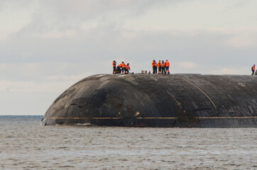 October, 2021 - Severodvinsk. Submarine mooring operations. Russia, Arkhangelsk region 