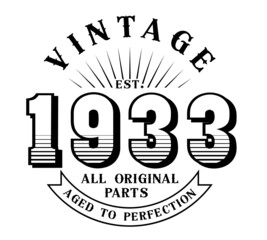 vintage 1933 Aged to perfection Original parts, 1933 birthday typography design for T-shirt