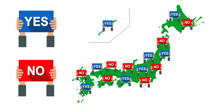 選挙の日本地図, 賛成反対マップのベクターイラスト素材