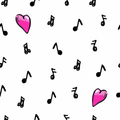 The love for music pattern is made on a white background