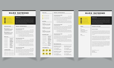 Professional Resume Layout, White Background Design Set 2 Page Resume