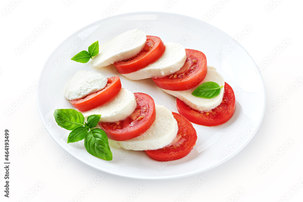 Canvas Prints caprese salad with fresh tomatoes, mozzarella cheese and basilic isolated on white background. with 