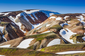 Colorful mountains on Landmannalaugar hiking trail. Magnificent Iceland