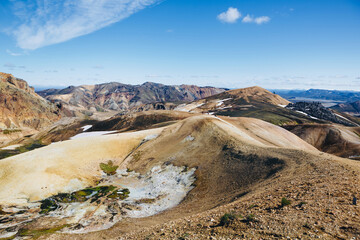Colorful mountains on Landmannalaugar hiking trail. Magnificent Iceland