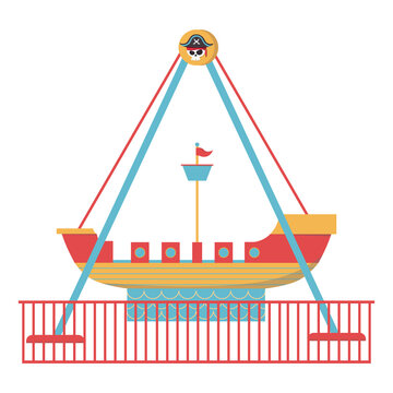 Pirate ship. Vector amusement park ride isolated on white background. Colorful vector illustration.