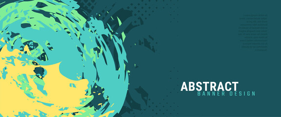 abstract banner background template with green grunge texture.