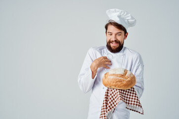 bearded man chef Cooking bakery light background