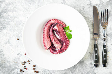 octopus food in plate second course seafood fresh meal snack on the table copy space food...