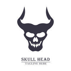 horned skull head smiling concept