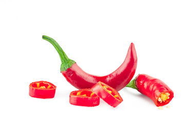 Pepper bitter and slices isolated on a white background