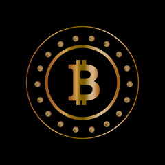 Bitcoin icon. Cryptocurrency. Bitcoin icon on black background. Flat. Vector illustration