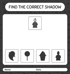 Find the correct shadows game with grim reaper. worksheet for preschool kids, kids activity sheet