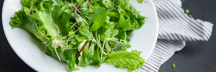 fresh salad mix leaves herbs vitamin aperitif fresh ready to eat meal snack on the table copy space food background 