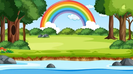 Fotobehang Regenboog Nature scene background with rainbow in the sky  © blueringmedia
