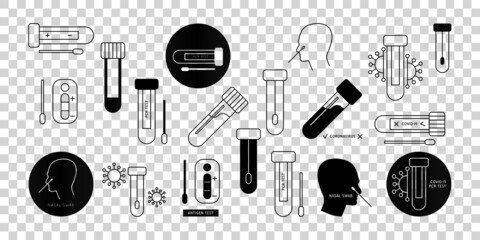 Medical laboratory analysis outline logo. Covid-19 PCR virus test vector line icon.