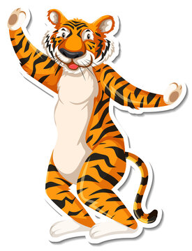 Tiger dancing cartoon character on white background