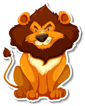 Sitting lion cartoon character on white background