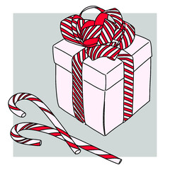 Vector image of a Christmas handbag. Colored drawing on a gray background.