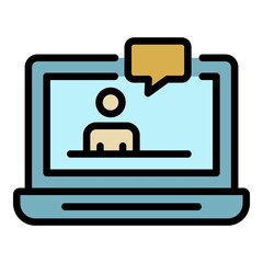 Laptop check icon. Outline laptop check vector icon color flat isolated