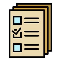 Checklist papers icon. Outline checklist papers vector icon color flat isolated