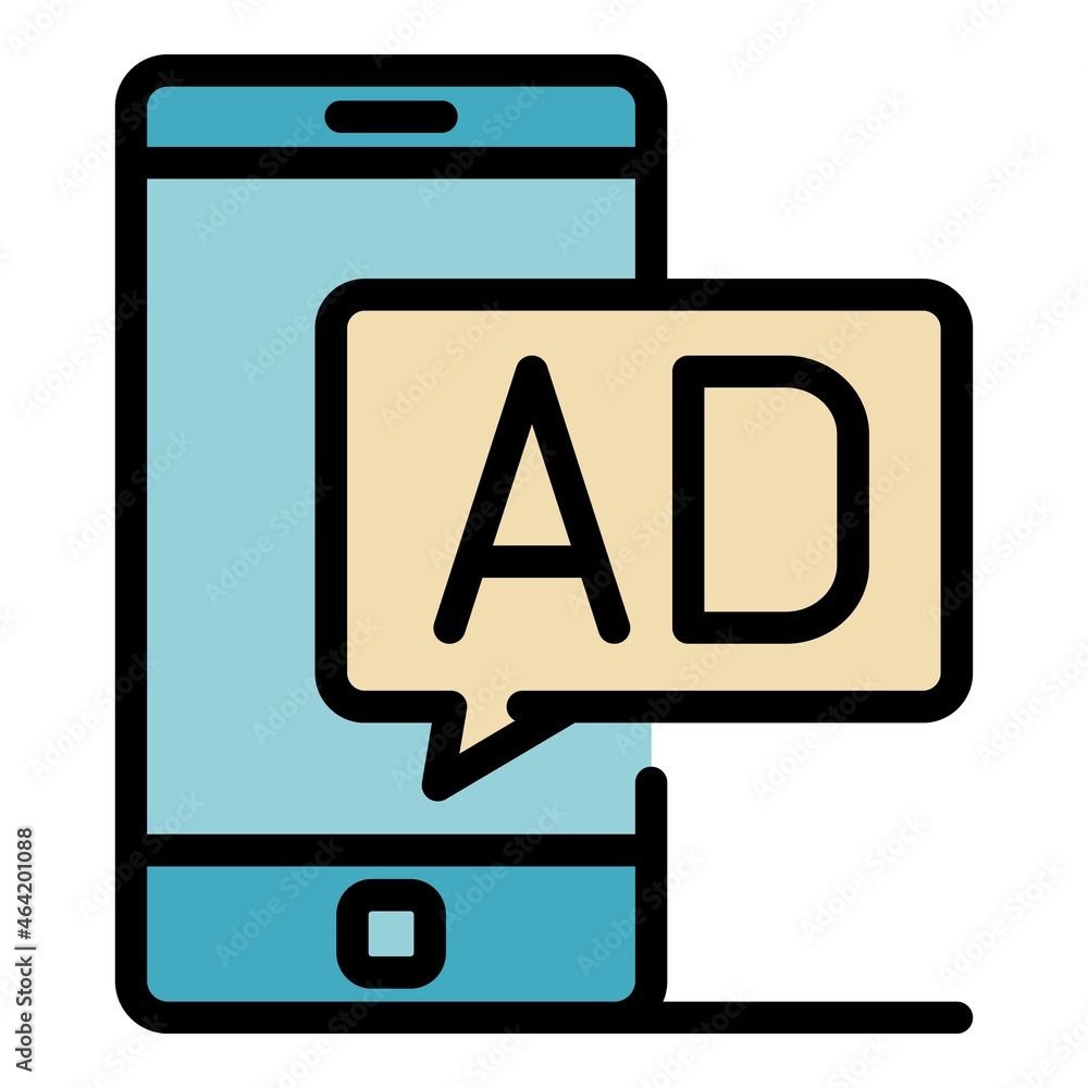 Wall mural smartphone ad icon. outline smartphone ad vector icon color flat isolated - Wall murals