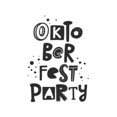 Oktoberfest party stylized black ink lettering. Traditional German beer festival vector grunge style typography with ink drops. Isolated hand drawn phrase. Poster, banner, print design