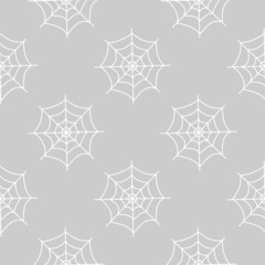 Halloween seamless pattern with white cobwebs on grey background. Flat vector illustration. Use for web, notepad, background, paper