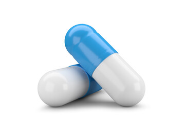Medical pills capsules isolated on white background. 3D rendering