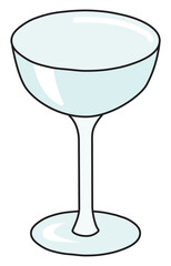 Cope sparkling wine and cocktail glass. Stylish hand-drawn doodle cartoon style gin colored vector illustration. For party card, invitations, posters, bar menu or alcohol cook book recipe