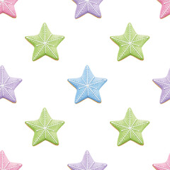 Obraz premium Seamless pattern of cute watercolor gingerbread. Christmas gingerbread cookies. Christmas decorations