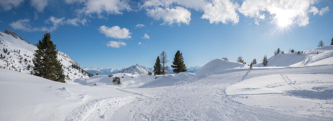 skiing area rofan alps, tirolean winter landscape panorama