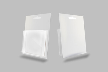 Empty blank blister packaging mock up isolated on grey background. 3d rendering.