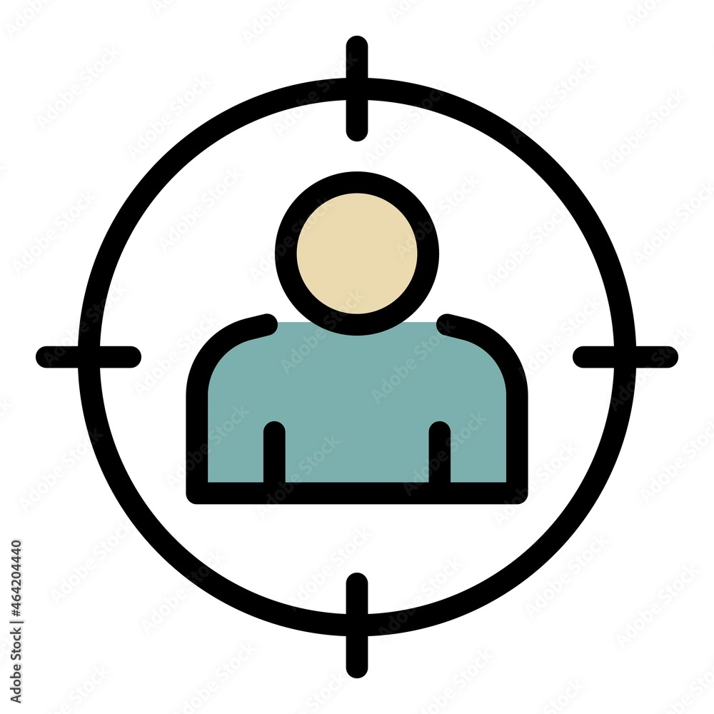 Poster man target icon. outline man target vector icon color flat isolated