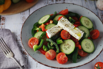 Traditional Greek salad on the plate