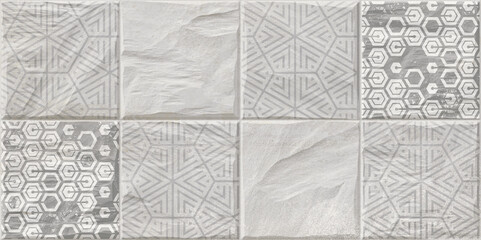 Colorful wall art mixed digital tiles design for interior home or ceramic tiles design.