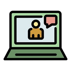 Laptop storyteller icon. Outline laptop storyteller vector icon color flat isolated