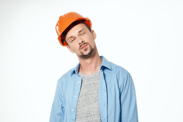 worker orange helmet engineer safety isolated background